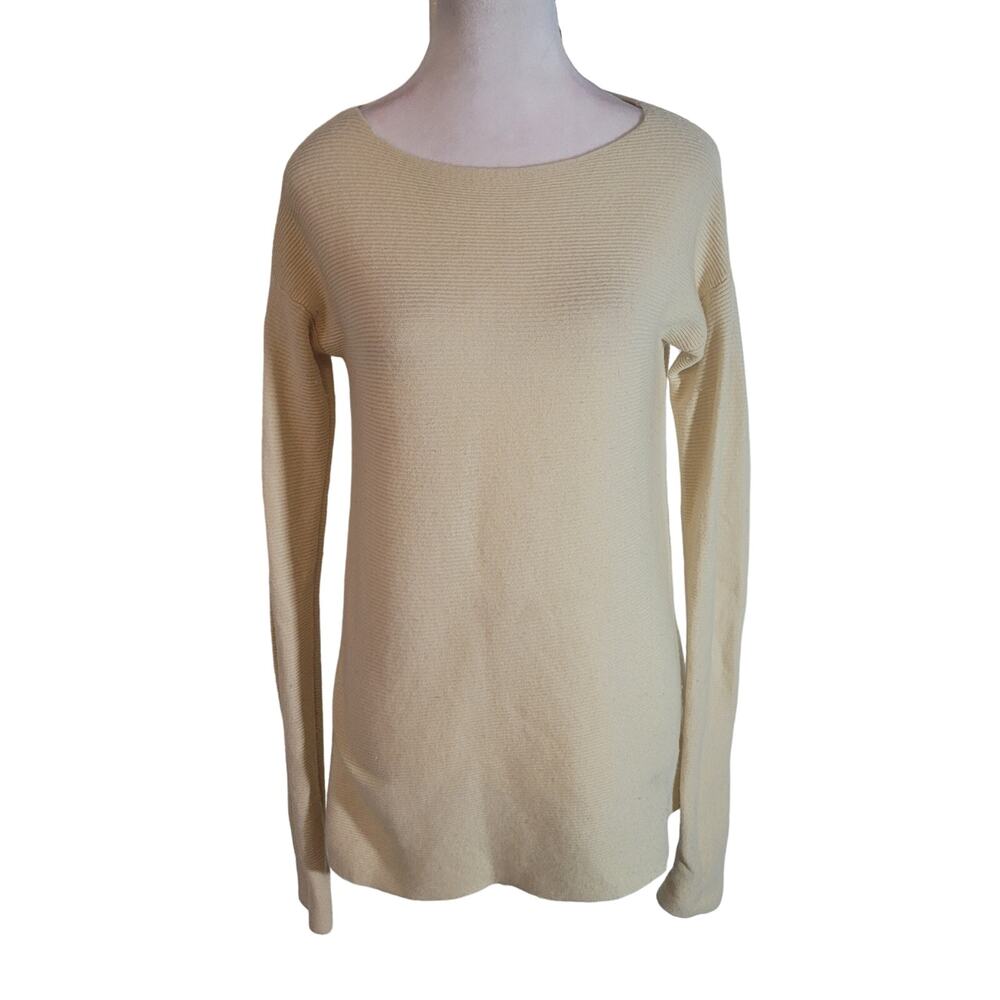 Garnet Hill Size S 100% Cashmere Cashmere Horizontal-Rib Side-Slit Sweater Sand